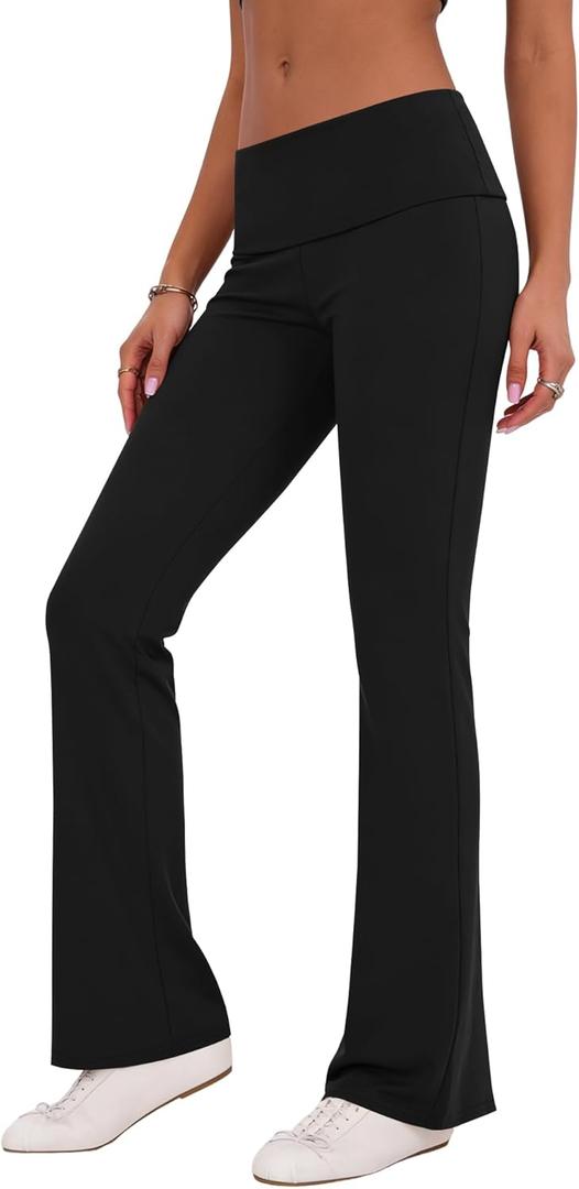 Rapbin Fold Over Flare Leggings for Women Yoga Pants Y2k Lounge Sweatpants Workout Athletic Joggers Slim Fit Bottoms 2026 (Small, Black)