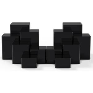 Thyle Jewelry Acrylic Risers Square Cube Display Nesting Risers Figure Stand with Hollow Bottoms Display Stand Shelf for Cosmetics Food Collectibles Perfume, 6 Sizes (Black,12 Pcs)