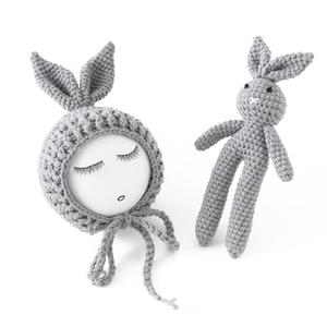 Jastore Infant Newborn Photography Prop Photo Crochet Boys Girls Knit Toy Rabbit Hats (Rabbit-Grey)