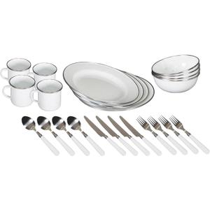 Stansport 24-Piece Enamel Camping Tableware Set (White)
