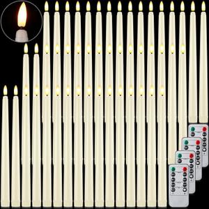 Reginary 48 Pcs Flameless Taper Candles with 4 Remote, Battery Operated Flickering Flameless Taper Candles 3D Wick Fire LED Faux Wax Lights for Wedding Christmas Holiday(Ivory,11 Inches)