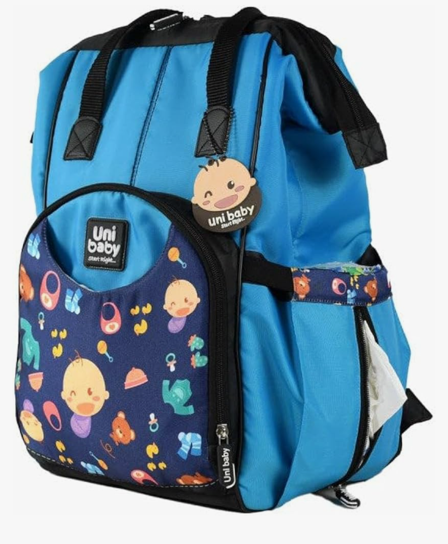 Uni Baby Diaper Bag, Mommy and Baby Stuff Backpack with Fun Prints, Pink and Black (Blue), One Size