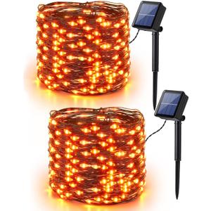 Brizled Orange Fairy Lights, 2 Pack Total 78FT 240 LED Solar Halloween Fairy Lights, 8 Modes Outdoor Halloween Lights, Waterproof Orange Twinkle Light for Outside Party Yard Decor Black Wire