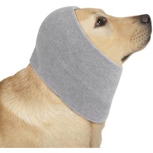 COMFPET Thickened Ear Wraps for Dogs, Dog Snood for Ear Hematoma, Pet Ear Muffs for Anxiety Relief Noise Bath, Ear Cover The Grooming & Force Drying, Calming Dog Neck and Ear Warmer, Ear Care(Gray, L), Set of 4