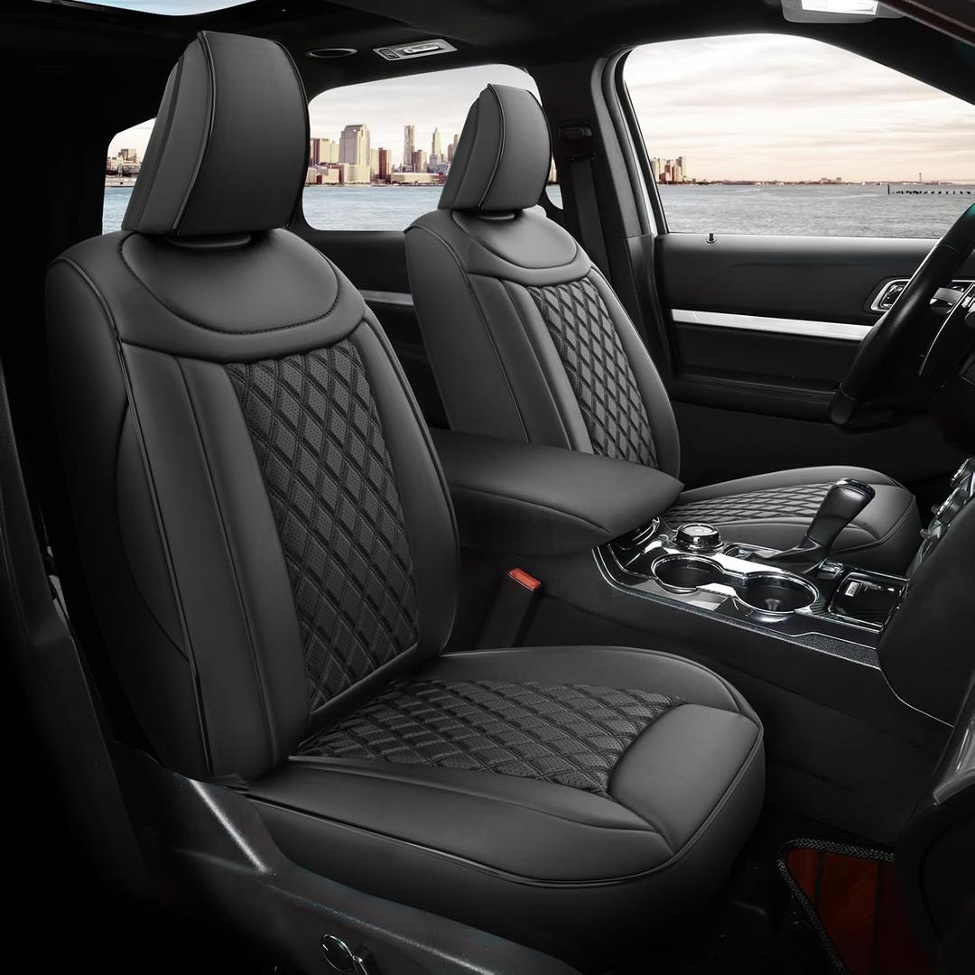 GIANT PANDA Pu Leather Car Seat Covers Full Set Custom Fit 2020 2021 2022 2023 2024 Ford Explorer ST,King Ranch,Platinum & 2025 Active,ST-Line,Platinum,ST,6 Seats, Second Row Captain Chair (Black)