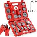 Orion Motor Tech 24pcs Brake Caliper Tool, Heavy Duty Brake Caliper Compression Tool Caliper Piston Tool for Brake Pad Replacement Reset, with Thrust Bolt Assemblies Retaining Plates 18 Disc Adapters (Red)