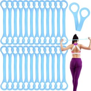 Hiboom 24 Pack Rubber Figure 8 Resistance Bands with Non Slip Handles, Elastic Workout Bands for Arm Back Chest Training, Yoga, Pilates Physical, Home Gym Equipment (Blue)