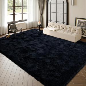 9x12 ft Black Fuzzy Rug for Living Room Soft Fluffy Bedroom Area Rugs Non-Slip Shaggy Carpet for Nursery Kids PlayRoom Dorm Office Indoor 1.7'' Thick Modern Plush Carpets