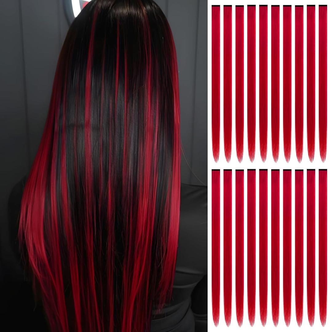 20 PCS Red Hair Extensions Clip in - 22 Inch Colored Hair for Women - Perfect for Parties, Cosplay, Halloween