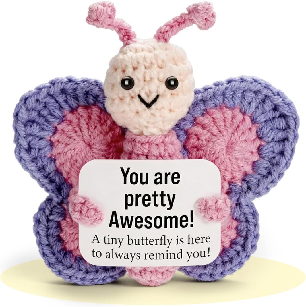 Positive Crochet Animals Positive Butterfly - Handmade Emotional Support Crochet Doll Desk Decor Pickle Gifts Emotional Support Plush for Anxiety & Stress Relief Love Gift ICKLE BUDDIES