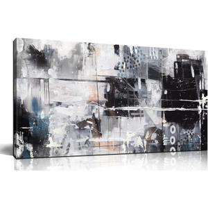 Abstract Art Wall Decor Office - Black And White Pictures Wall Art for Living Room - Modern Prints Wall Art Bedroom Size 20" x 40"