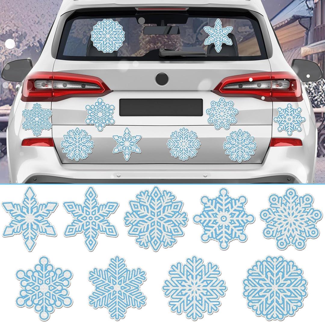 Snowflakes Magnets, JULMELON 22pcs Reflective Christmas Blue Snowflakes Car Magnets Stickers Decorations Accessories for Winter Party Home Fridge Car Garage Door Decor Supplies