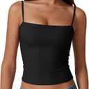 QINSEN Women's Double Lined Basic Tank Top Adjustable Spaghetti Straps Sleeveless Camisole Shirts (Medium)