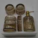 EMPO 6PCS Bathroom Clear Glass Accessories Set (Lotion Soap Dispenser, Soap Dish, Toothbrush Holder, Tumbler, Cotton Swab Jar), Contemporary Modern Decor Crystal Vintage Gift (6pcs Brown)