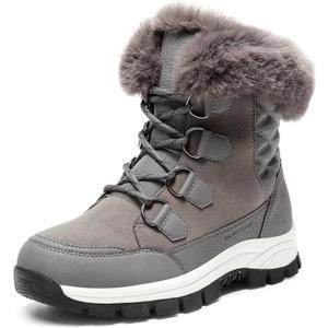 DREAM PAIRS Waterproof Snow Boots for Women, Faux Fur Cozy Warm Insulated Winter Boots Lace Up Mid-Calf Outdoor Shoes for Walking Hiking Hespera (8, Dark Grey)