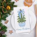 Chinoiserie Christmas Kitchen Towels,Light Blue Bow Coquette Christmas Tree Dish Towels for Kitchen Bathroom, Blue Christmas Hand Towels for Kitchen, Grandmillennial Decor,16x24 Inches Set of 2