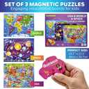QUOKKA Magnetic Toddler Puzzles Ages 3-5 - 3 Educational Travel Games Puzzles for Kids Ages 4-6 - Space, USA and World Map Learning Toys for Boy and Girl 2-4 Learn United States