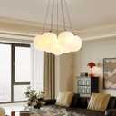 Modern Bubble Chandelier Lighting 7-Light Mid-Century White Glass Globe Chandeliers Cluster Pendant Light Black Hanging Chandelier for Bedroom Living Room