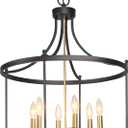 6-Light Black and Gold Drum Chandelier, 21" Brushed Brass Modern Farmhouse Pendant Lighting Fixture for Kitchen Island, Dining & Living Room