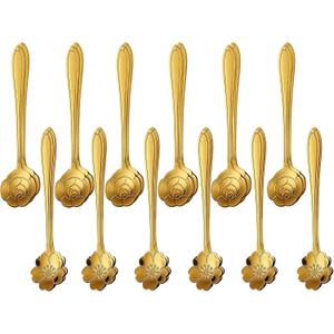 24PCS Gold Espresso Coffee Spoons, 5 Inch Stainless Steel Small Spoon for Dessert, Tea, Demitasse Stirring, Soup, Kitchen, Cafe or Bar