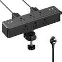 Flat Plug Desk Clamp Power Strip 10FT, 40W Total Fast Charging Station, Dual PD 20W USB C Ports, Desk Edge Mount Power Strip 9 AC Outlets 8 USB Ports(4 USB C) Surge Protector, Fit 1.7" Tabletop Edge