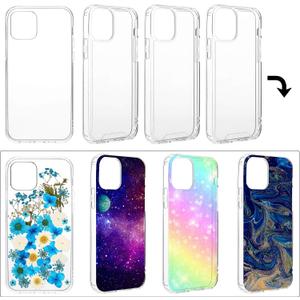 Clear DIY Phone Case Compatible with iPhone 12/12 Pro Mobile Phone Case | 4 Pieces, Transparent, 6.1 Inch, DIY Epoxy Resin, Anti-Slip, Including 2 Hard Shells, and 2 Soft Shells