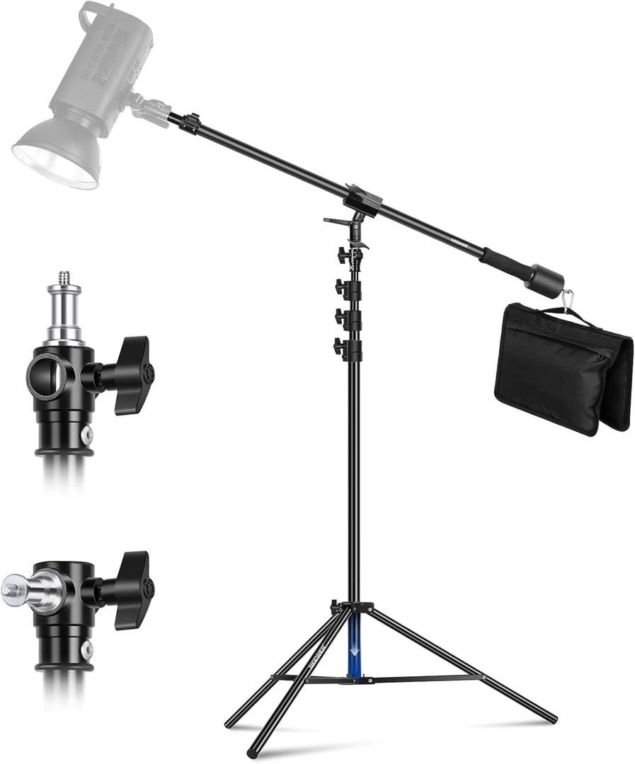NEEWER Air Cushioned Aluminum Light Stand, 9.8ft/3m Adjustable Photography Stand with Boom Arm, Counterweight, Sandbag, 1/4" Screw for Softbox, Studio Flash, Umbrella, Ring Light, Max Load 5kg