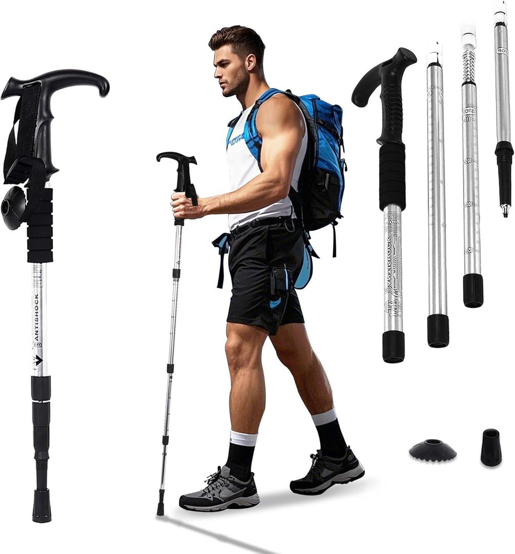 Walking Stick for Hiking, Adjustable Hiking Poles Lightweight for Men, Women and Kids, Walking Canes for Seniors Balance, Aluminum Trekking Poles Use for Travel, Skiing, Hiking, Mountaineering (Silver)