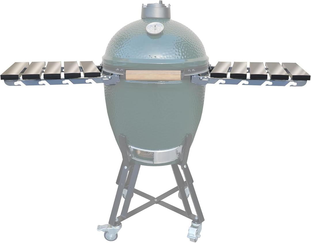 Stainless Steel Folding Side Shelves, Pair of 2, Fit for Large Big Green Egg Grill, 50% More Cooking Area Foldable Grill Table Accessories with Hardware