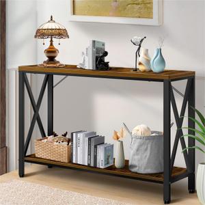 Industrial Console Table for Entryway, Rustic Console Table Behind Couch, 2 Tier Sofa Tables for Home Living Room, Hallway, Entrance, with Metal Frame 47 Inch