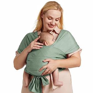 Momcozy Adjustable Buckle Baby Wrap Carrier Cooling Air-Mesh, Easy to Wear Baby Carrier Sling, Baby Carriers Newborn to Toddler 8-35lbs, Suit for Waist 30-47inch, Regular Grey Green, Regular