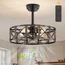 Fanbulous 20 Inch Fandelier Caged Ceiling Fans with Lights and Remote, Black Farmhouse Ceiling Fan, Bladeless Samll Fan Lights Ceiling Fixtures for Kitchen, Bedroom-Black and Gold