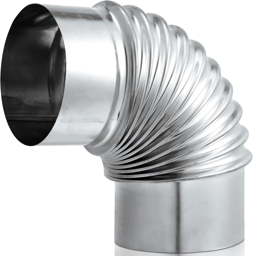 Hicarer 1 Pcs 4 Inch 90 Degree Galvanized Dryer Elbow Vent Tube Connector Adjustable Dryer Vent Elbow Connector for 4" HVAC Duct Pipe Hose Ductwork