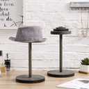 MyGift 2 Pcs Hat Holder Stand, Cowboy Hat Rack, Baseball Cap Organizer Storage, Wig Helmet Display Stand for Home, Salon, Entryway or Retail, Vintage Gray Solid Wood with Stacked Circular Discs Dome