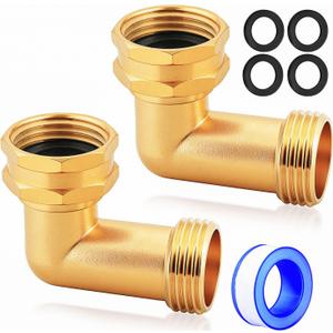 UNWAVER 90 Degree Garden Hose Elbow Connector,3/4" GHT Brass Female x Male Threaded Adapter Pipe Fittings for RV Water Intake,Residential Outdoor Faucets-2 PCS