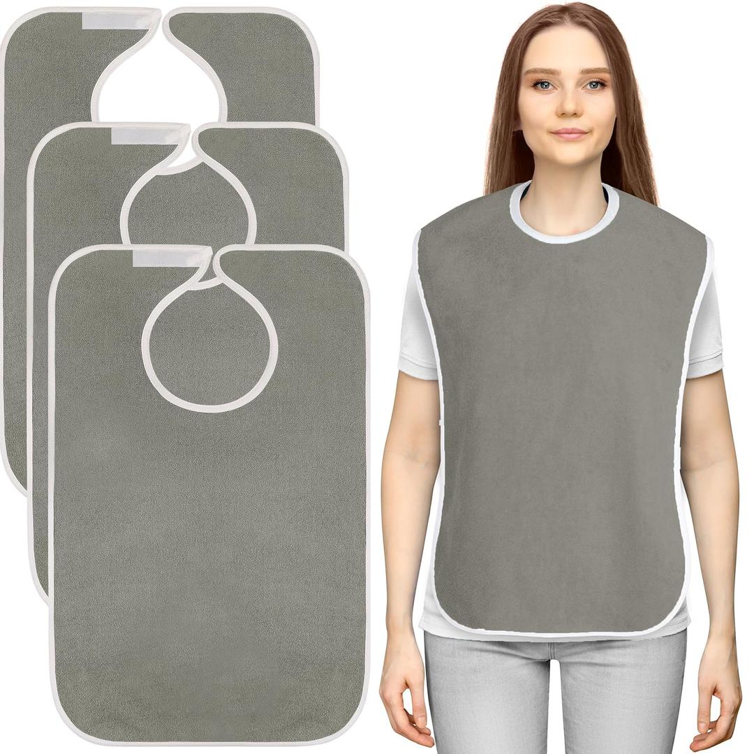 Utopia Towels 3 Pack Premium Unisex Adult Bibs for Elderly Women Men, Waterproof Bib for Eating, Adjustable and Washable (Grey)