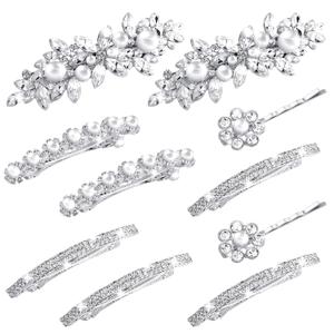 Janinka Rhinestone Hair Accessories for Wedding: Bridal Hair Pins, Crystal Bobby Pins, Silver Hairpin Barrettes, and Elegant Leaf Flower Accents for Women and Girls (Flower Style)