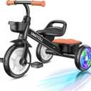 Umatoll Tricycle for Toddlers 2-5 Year Old, Ajustable Toddler Bike Outdoor Toys, Birthday Gift for Boy Age 2-4, Trike with Light up Wheels (Black)