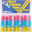 haisstronica 260PCS Marine Grade Heat Shrink Ring Connectors-Heat Shrink Wire Connectors Tinned Red Copper #10, 1/ 4", 5/ 16", 3/ 8"(3Colors/ 4Sizes), 16-14 22-16 12-10 Gauge Insulated Ring Crimp Terminals