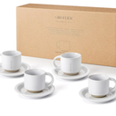Oak Espresso Cups Set of 4, 3 oz Demitasse Cups, Modern Style, Microwave & Dishwasher Safe (Snow