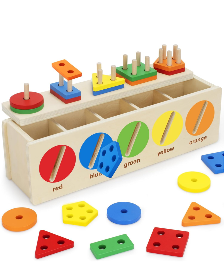 VOpitos Montessori Toys for Toddler 1+ Year Old, Wooden Color & Shape Sorting Matching Box, Early Learning Toys for 1218 Month, Age 1, 2, 3, Ideal Christmas, Birthday Gifts for Boy & Girl
