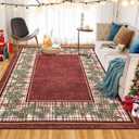 RUGSREAL Christmas Area Rug 8x10 Non Slip Washable Rug Pine Cones Area Rug Low Pile Ultra Thin Indoor Throw Carpet Rug for Laundry Dining Room, Red