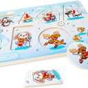 Wooden Puzzles for Toddlers 1-5, Sound Puzzle with 6 Arctic Animals Play Mozart Music, Montessori Learning Gift for Boys & Girls, FSC Certified