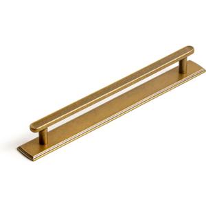 Goo-Ki Antique Brass Cabinet Pulls with Escutcheon Backplate – 2 Pack 7 9/16 Inch Center Vintage Rectangular Drawer Handles with Rounded Edges, Mid-Century Hardware for Kitchen & Dresser