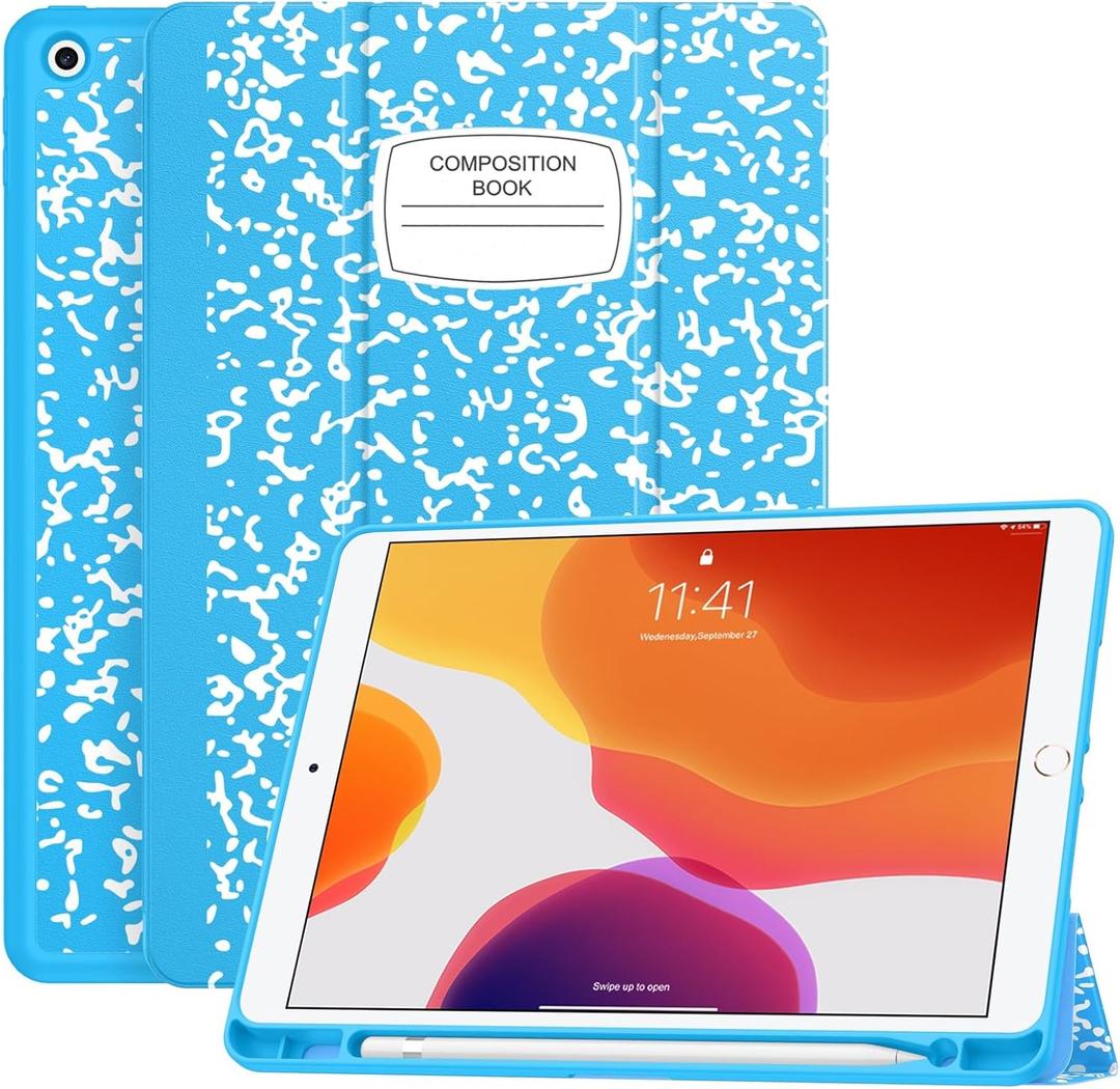 Soke Case for iPad 9th Generation 2021/8th Gen 2020/7th Gen 2019 with Pencil Holder - Premium Shockproof Case with Soft TPU Back Cover & Auto Sleep/Wake for iPad 10.2 Inch, Book Blue (B-Book Blue)