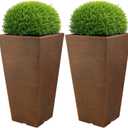 Large Outdoor Planters 2-Pack - 22.4-Inch Tall Planters for Outdoor Plants or Indoor Pots for Plants - Plastic Flower Pots for Patio, Entryway, or Front Porch Decor by Pure Garden (Bronze), 11.8 x 7.8 x 22.4