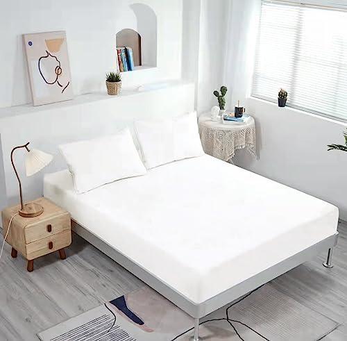 NHNHN Fitted Sheet-Deep Pockets-Soft Microfiber-Easy Care-Shrinkage and Fade Resistant-Fitted Sheets Queen Size for Girl Woman Teens Kids-Only 1 Fitted Sheet (Queen, Off White)