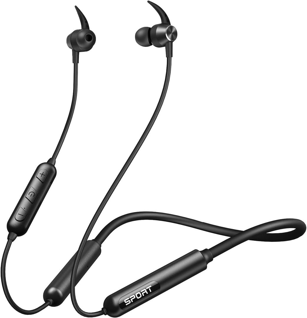 CXK Neckband Headphones, Bluetooth 5.3 Headphones 80Hrs Extra Long Playtime Stereo Bass in-Ear Headsets with Mic, IPX6 Waterproof Earbuds for Sport, Business, Black