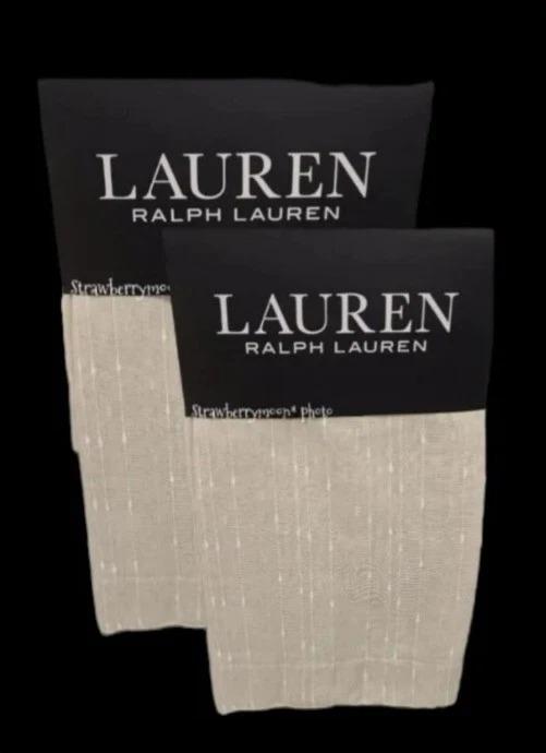 Set of 2 84" Ralph Lauren Curtain Panels Marley Natural Linen dot Stripe NEW