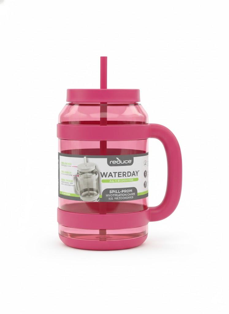 REDUCE WaterDay 80 oz Water Jug with Time/Ounce Markings - Spill-Proof Straw, Durable Tritan - Big Water Bottle for Daily Hydration - Dishwasher Safe, Clear & Easy to Clean, Lilac Bud
